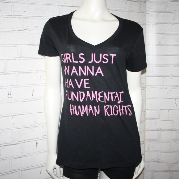 Girls just wanna have FUNdamental human rights black and pink t-shirt - Picture 4 of 5